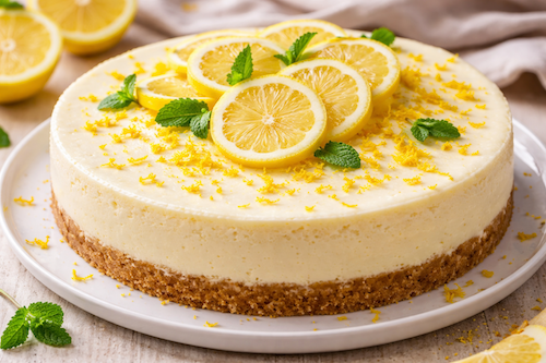 Cheesecake au citron frais et crémeux avec un biscuit croquant