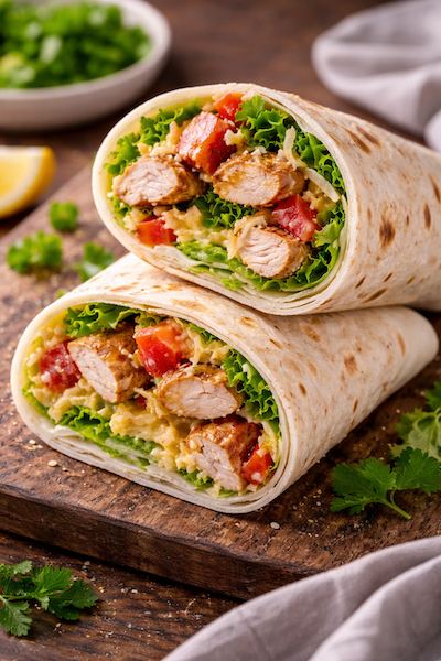 Un wrap poulet crudités simple; sain et ultra rapide